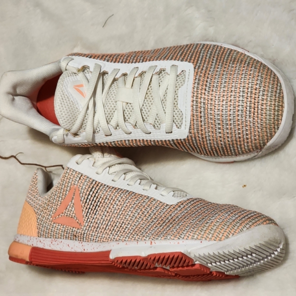 Reebok White and Orange Athletic Sneakers
